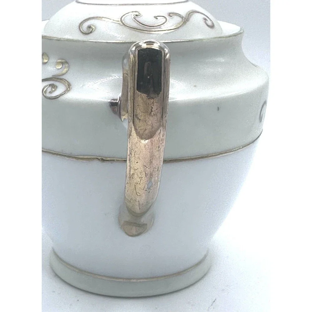Vintage HANO Painted Japan Covered Sugar Bowl Gold Scroll Handles